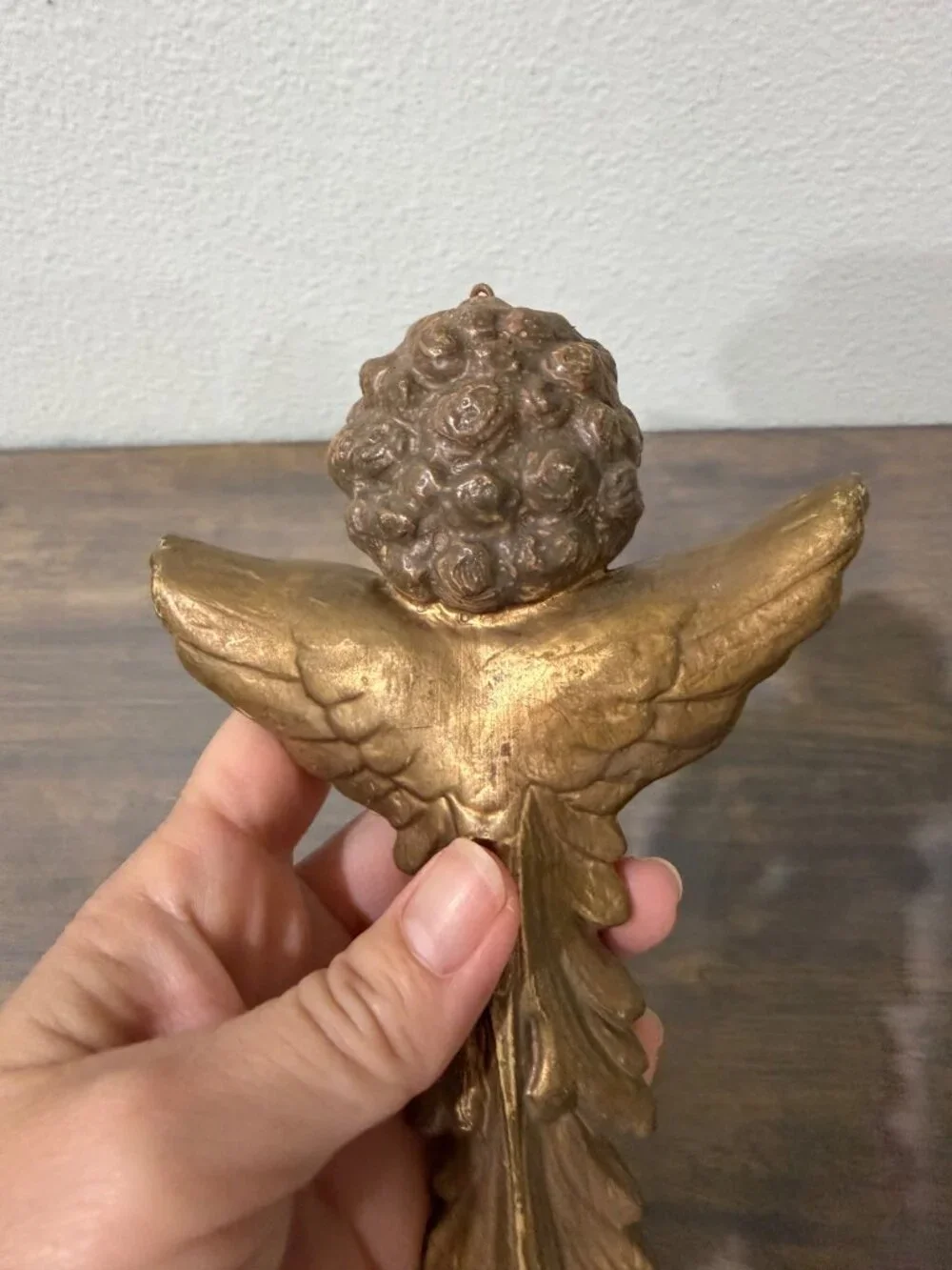 Vintage Angel Cherub Face Winged Cross Ornament Plastic Gold Tone 9